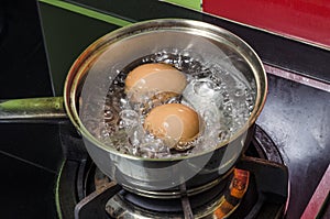 Steam, eggs and boiling water.