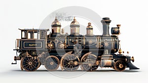 Steam engine isolated on white created with Generative AI. Old rusty locomotive.