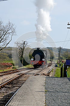 Steam engine on a railway track