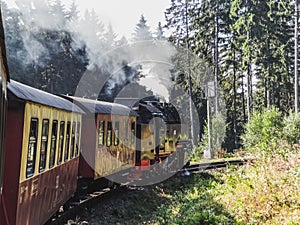 Steam engine train going up to the brocken in Harz Region