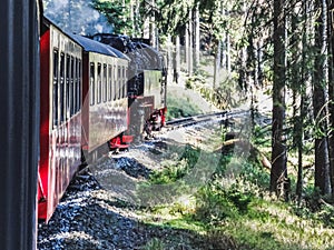 Steam engine train going up to the brocken in Harz Region