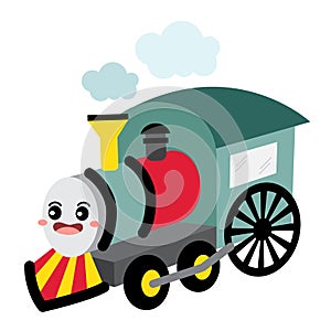 Steam Engine transportation cartoon character perspective view vector illustration