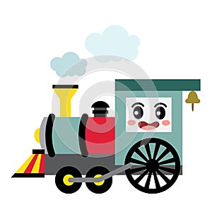 Steam Engine transportation cartoon character side view vector illustration