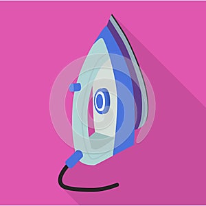 Steam iron for home clothes vector flat icon.Flat illustration of laundry appliance and hot steam iron.