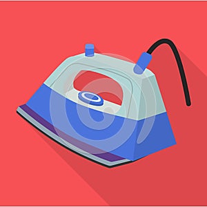 Steam iron for home clothes vector flat icon.Flat illustration of laundry appliance and hot steam iron.