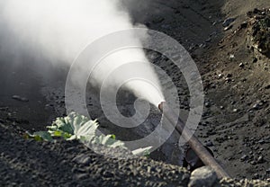 Steam leaking from pipe