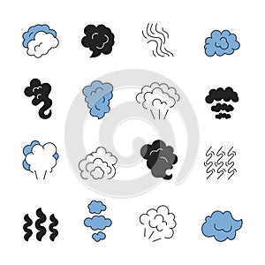 Steam line symbols. Smell of cooking food vapour smoke outline vector icon set