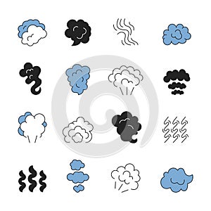 Steam line symbols. Smell of cooking food vapour smoke outline vector icon set photo