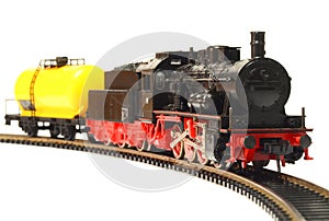 Steam loco model isolated over white