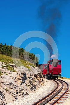 Steam locomotion of the Schafberg Railway on its way to Schafberg summit