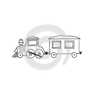 Steam locomotive and carriage icon, sticker. sketch hand drawn doodle style. minimalism, monochrome. train, railroad, transport,