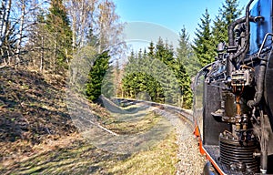 Steam locomotive in a curve. Dynamics through motion blur