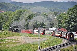 Steam locomotive of the HSB at the station Wernigerode am Harz in Germany