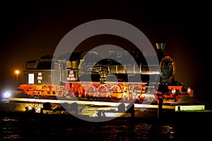 Steam locomotive at night