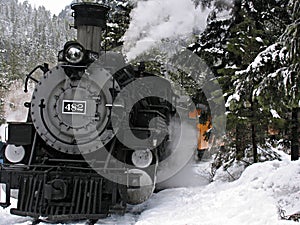 Steam locomotive in snow