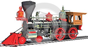 Steam Locomotive Train 3D rendering on white background