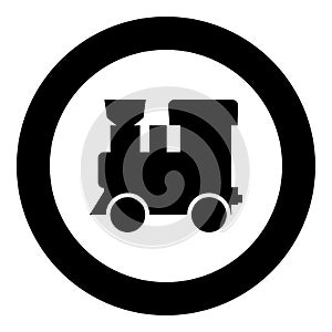Steam locomotive - train black icon in circle vector illustration isolated .