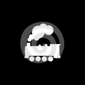 Steam Locomotive Train Icon On Black Background. Black Flat Style Vector Illustration