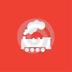 Steam Locomotive Train Icon On Red Background. Red Flat Style Vector