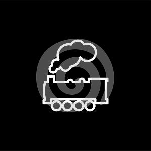 Steam Locomotive Train Line Icon On Black Background. Black Flat Style Vector Illustration