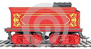 Steam Locomotive Train Tender 3D rendering on white background