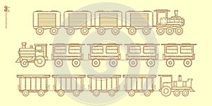 Steam locomotive , vector . Passenger train. Railway carriage