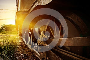 Steam locomotive wheel on the rail