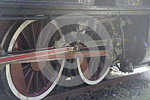 Steam locomotive wheels close up