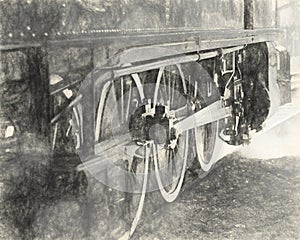 steam locomotive wheels close up