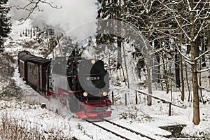 Steam Locomotive in Winter with Snow