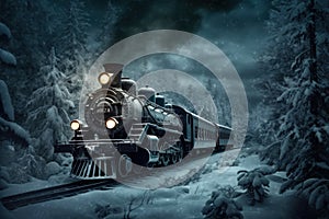 Steam locomotive winter. Generate Ai