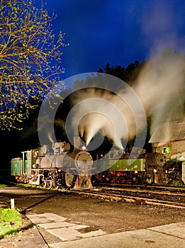 steam locomotives at night, Oskova, Bosnia and Hercegovina