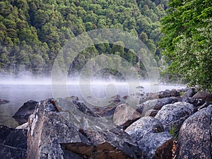 Steam or mist over a lake