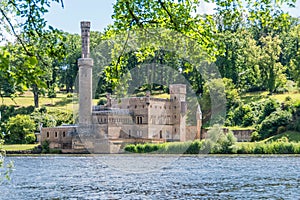 Steam-powered pump house in Babelsberg Park in Potsdam, Brandenburg, Germany