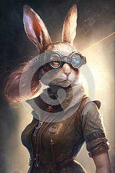 steam punk bunny-girl hybrid with glasses and industrial old outfit