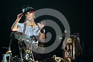 Steam-punk girl portrait on dark background