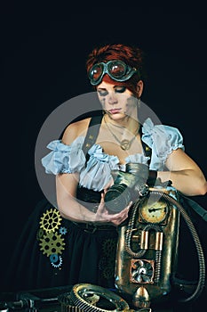 Steam-punk girl portrait on dark background