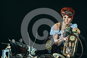Steam-punk girl portrait on dark background