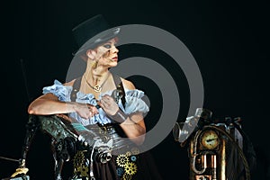 Steam-punk girl portrait on dark background