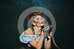 Steam-punk girl portrait on dark background