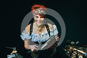 Steam-punk girl portrait on dark background