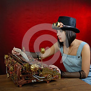 Steam punk girl with Typewriter.