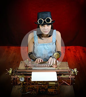 Steam punk girl with Typewriter.