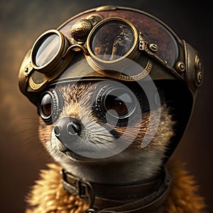 Steam punk meercat in an aviators` helmet.