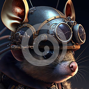 Steam punk mouse in aviators` helmet. photo