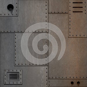 Steam punk or steampunk rusty metal background 3d illustration