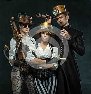Steam punk style. The people of the Victorian era in an alternate history photo