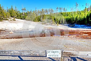 Steam Rises From Echinus Geyser at Norris Geyser Basin in Yellowstone National Park