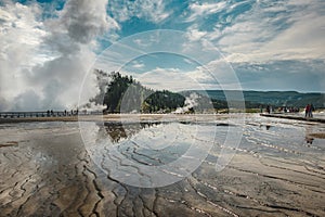 Steam rising from the Excelsior Geyser Crater in Yellowstone National Park
