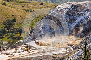 Steam rising off a hot spring at Yellowstone National Park